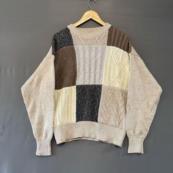 Orvis Men’s Round Neck Color Block Sweater Size Large 100% Cotton Preppy Style - Picture 1 of 12